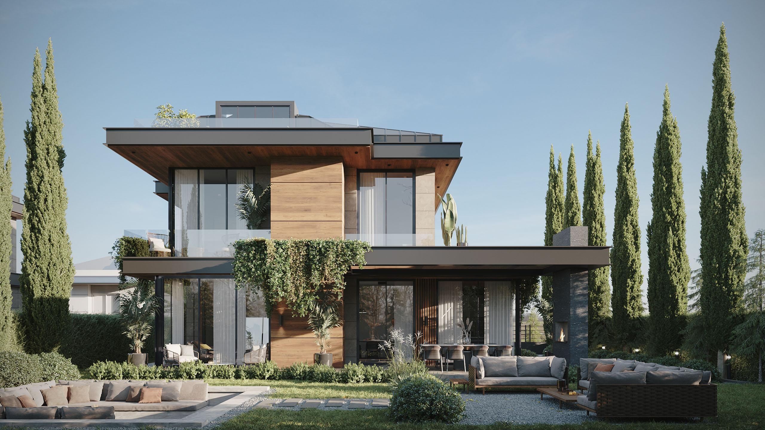 MTL Modern Villa - Minimalist Mimari & Geniş Teras Dış Mekân Render